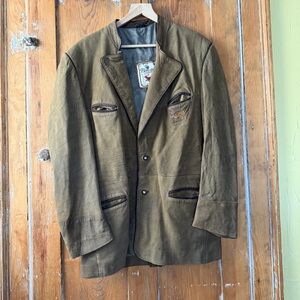 Vintage Leather Bavarian Jacket: Men's Xxl stag Embroidery